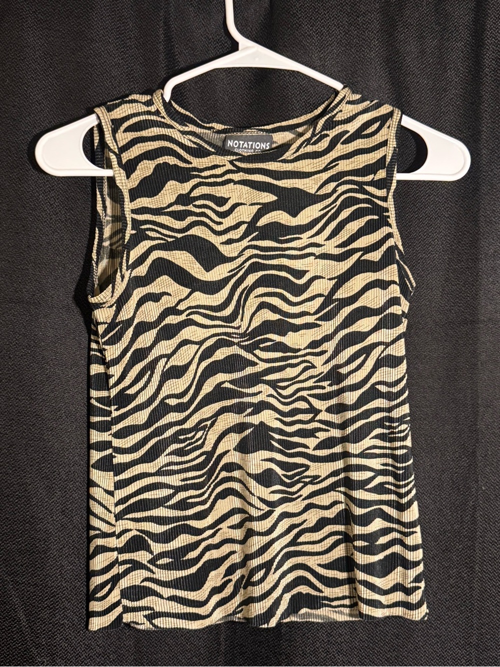 Notations Petite XS Zebra Print Sleeveless Ribbed Tank Top Black Tan